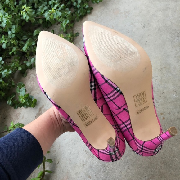 Lauren Lorraine Pink Plaid Jewel Heels Pumps - Picture 5 of 6